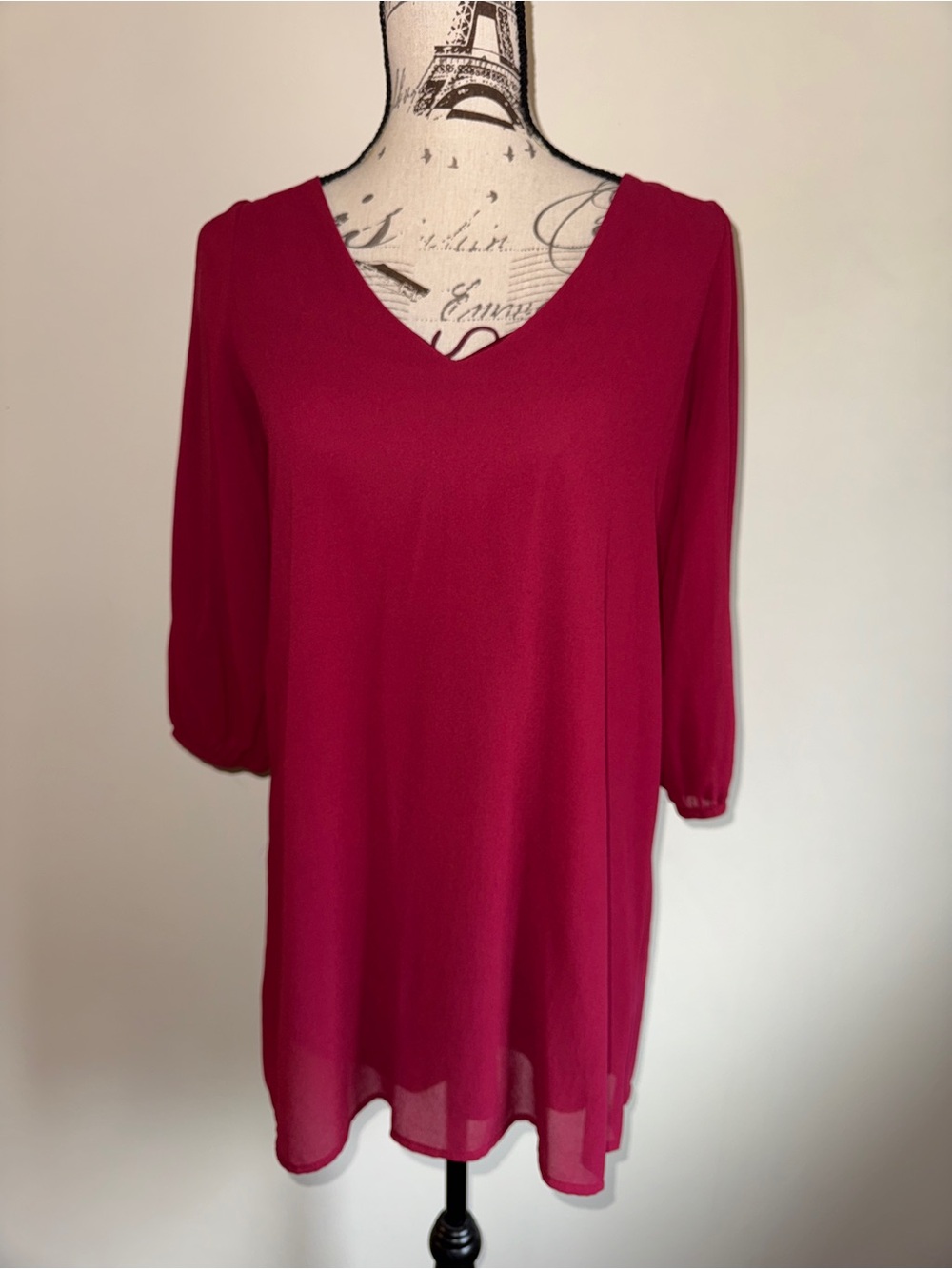 Women’s V-Neck Chiffon dress- Raspberry Pink